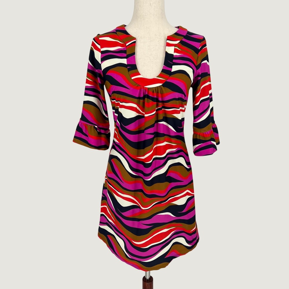 Jude Connally Women Abstract Psychedelic Swirl Shift Dress Size S Pink Mod Retro